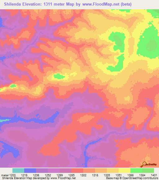 Shilenda,Zambia Elevation Map