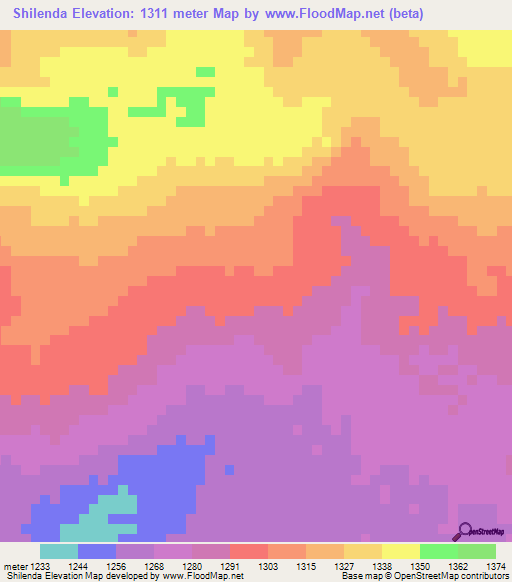 Shilenda,Zambia Elevation Map