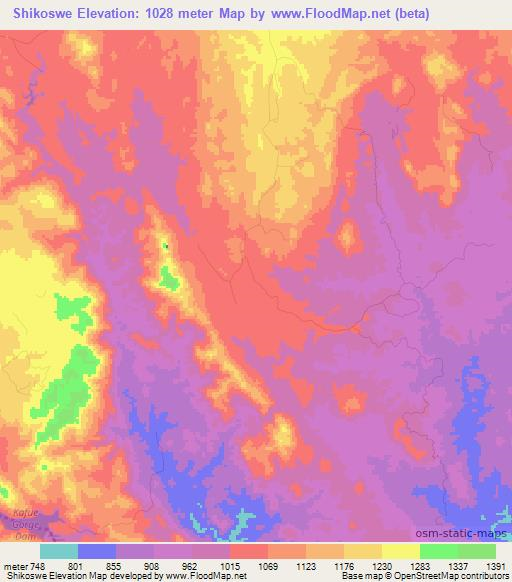 Shikoswe,Zambia Elevation Map