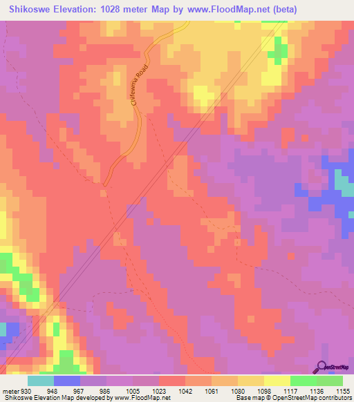 Shikoswe,Zambia Elevation Map