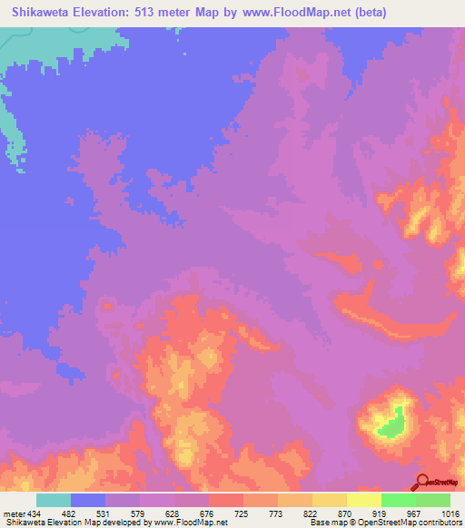 Shikaweta,Zambia Elevation Map