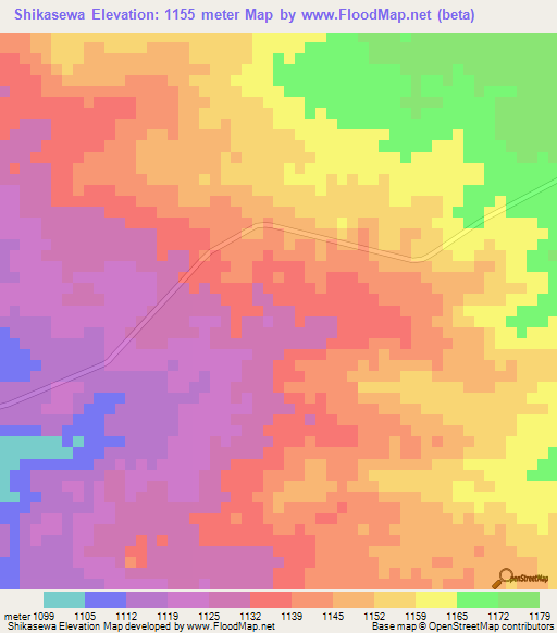 Shikasewa,Zambia Elevation Map