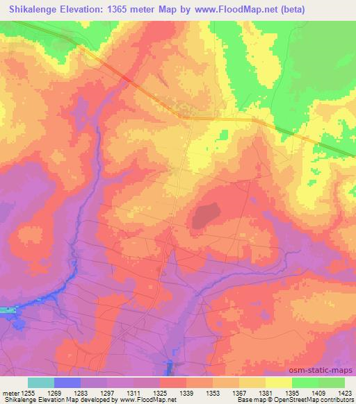 Shikalenge,Zambia Elevation Map