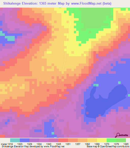 Shikalenge,Zambia Elevation Map