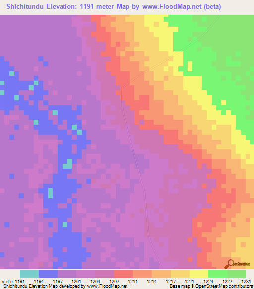 Shichitundu,Zambia Elevation Map