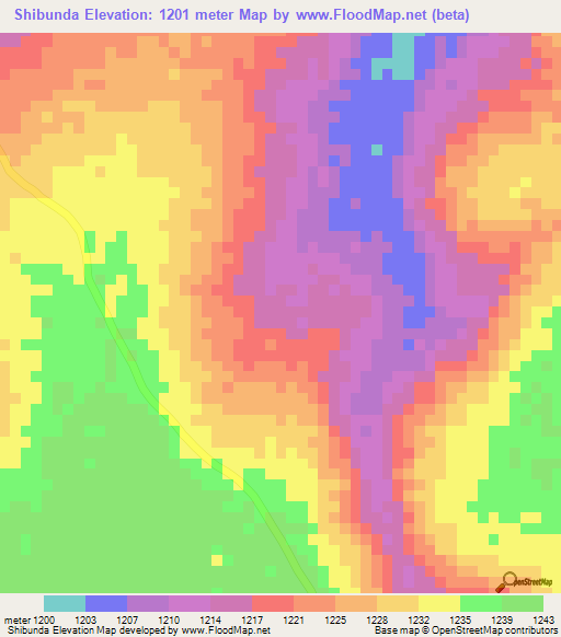 Shibunda,Zambia Elevation Map