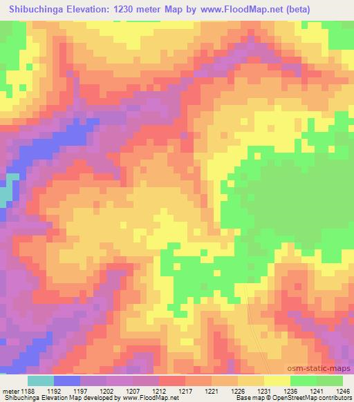 Shibuchinga,Zambia Elevation Map