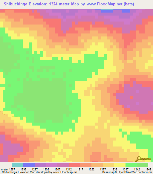 Shibuchinga,Zambia Elevation Map