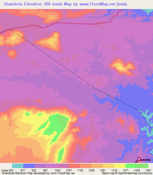 Shatobola,Zambia Elevation Map