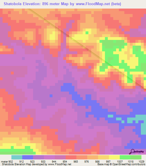 Shatobola,Zambia Elevation Map