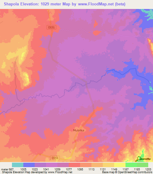 Shapola,Zambia Elevation Map