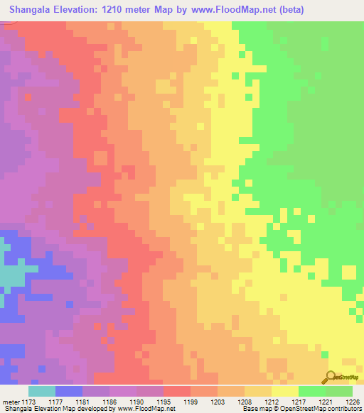 Shangala,Zambia Elevation Map