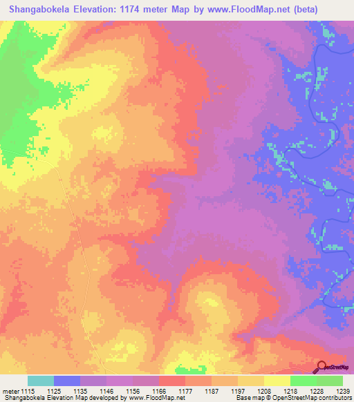 Shangabokela,Zambia Elevation Map