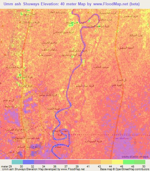 Umm ash Shuways,Iraq Elevation Map