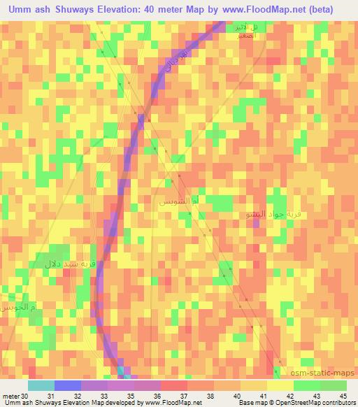 Umm ash Shuways,Iraq Elevation Map