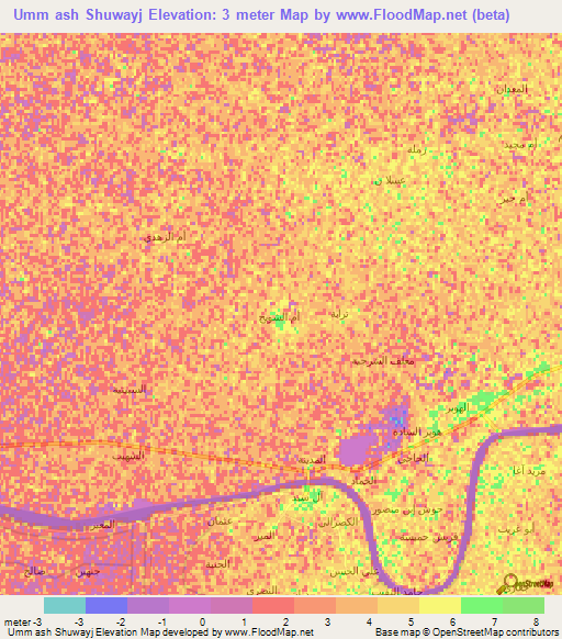 Umm ash Shuwayj,Iraq Elevation Map