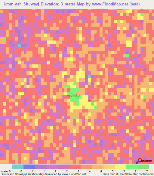 Umm ash Shuwayj,Iraq Elevation Map