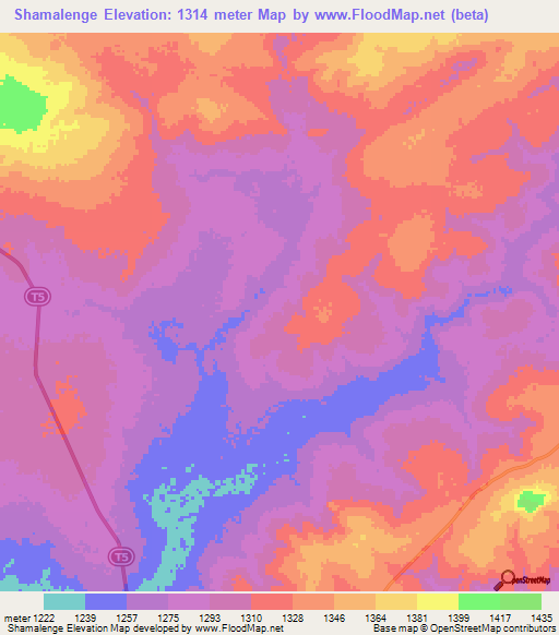 Shamalenge,Zambia Elevation Map