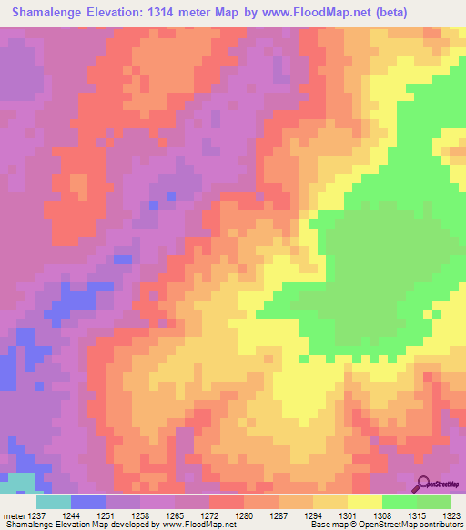 Shamalenge,Zambia Elevation Map