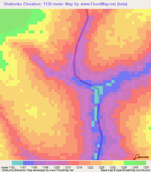 Shakunko,Zambia Elevation Map