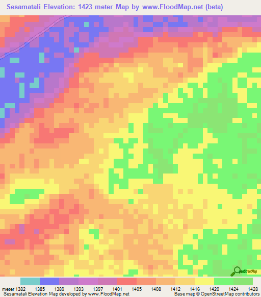 Sesamatali,Zambia Elevation Map