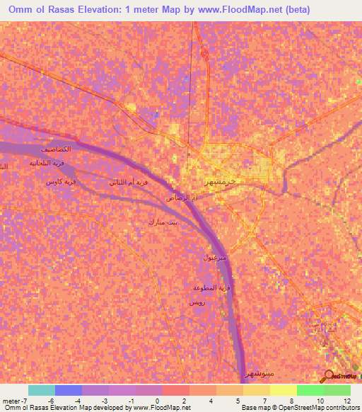 Omm ol Rasas,Iraq Elevation Map