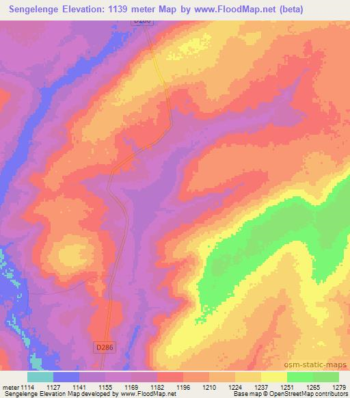Sengelenge,Zambia Elevation Map