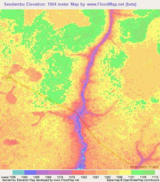 Sendambu,Zambia Elevation Map