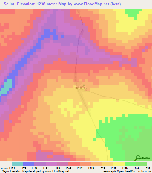 Sejimi,Zambia Elevation Map