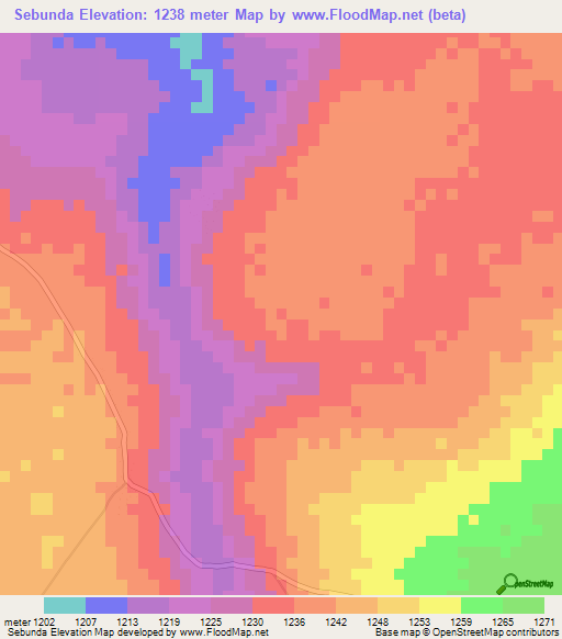 Sebunda,Zambia Elevation Map