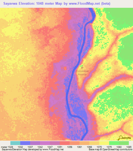 Sayavwa,Zambia Elevation Map