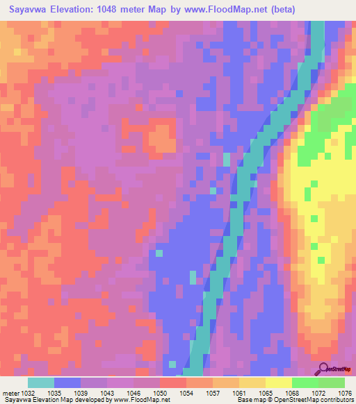 Sayavwa,Zambia Elevation Map