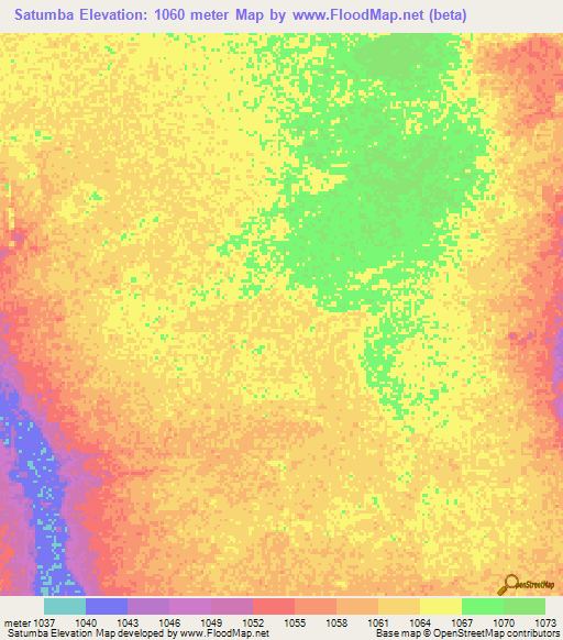 Satumba,Zambia Elevation Map