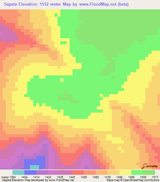 Sapeta,Zambia Elevation Map