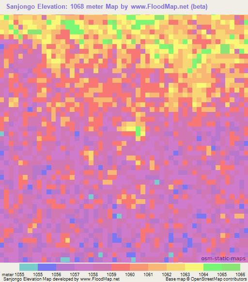 Sanjongo,Zambia Elevation Map