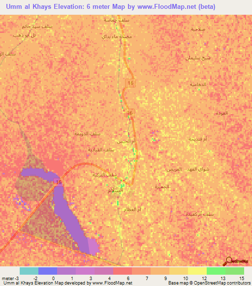 Umm al Khays,Iraq Elevation Map