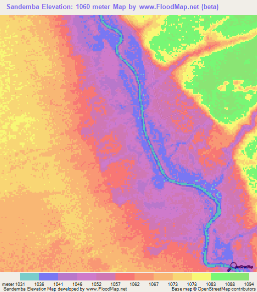 Sandemba,Zambia Elevation Map