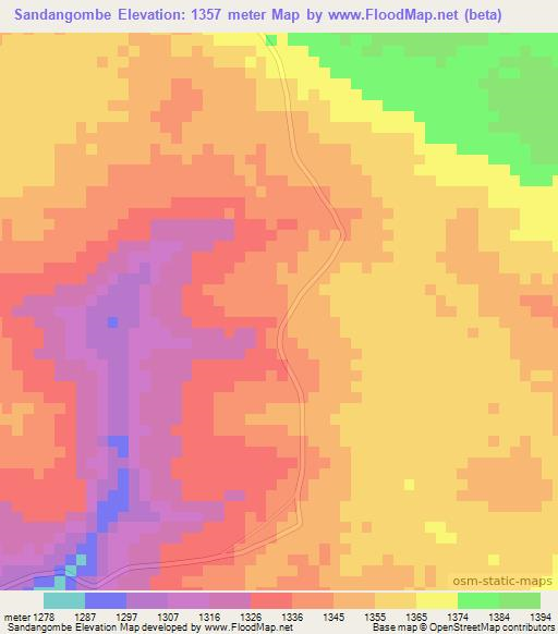 Sandangombe,Zambia Elevation Map