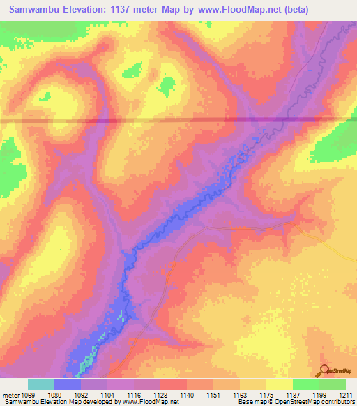 Samwambu,Zambia Elevation Map