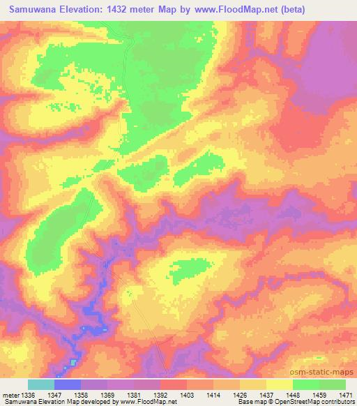 Samuwana,Zambia Elevation Map