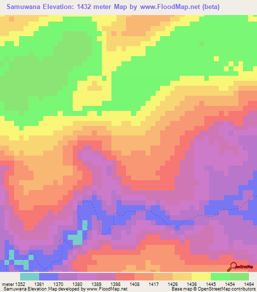 Samuwana,Zambia Elevation Map