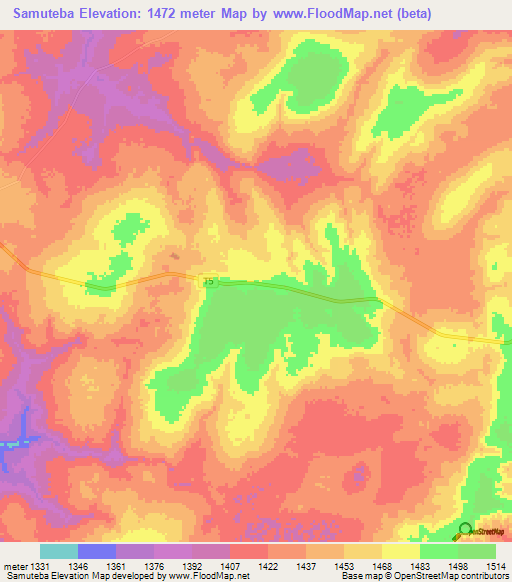 Samuteba,Zambia Elevation Map