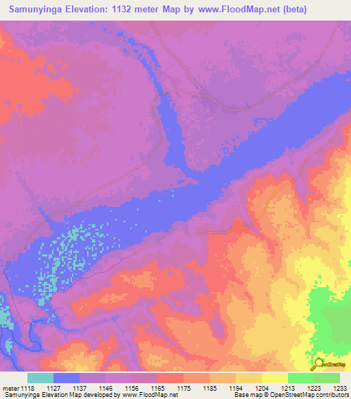 Samunyinga,Zambia Elevation Map