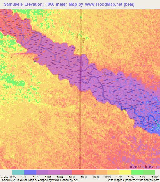 Samukele,Zambia Elevation Map