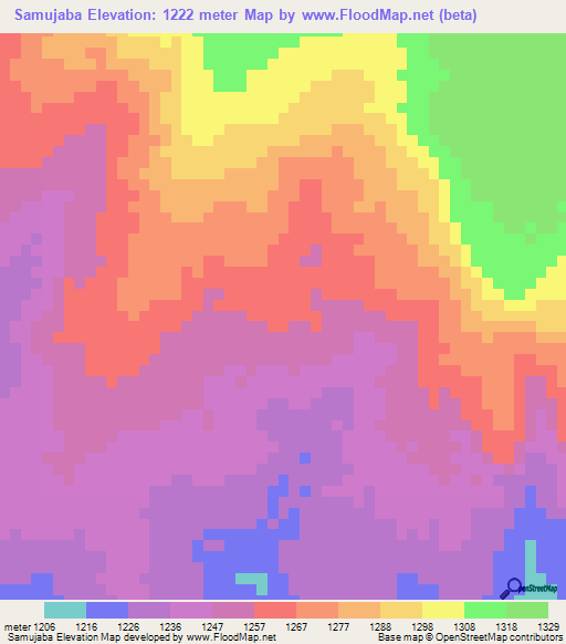 Samujaba,Zambia Elevation Map