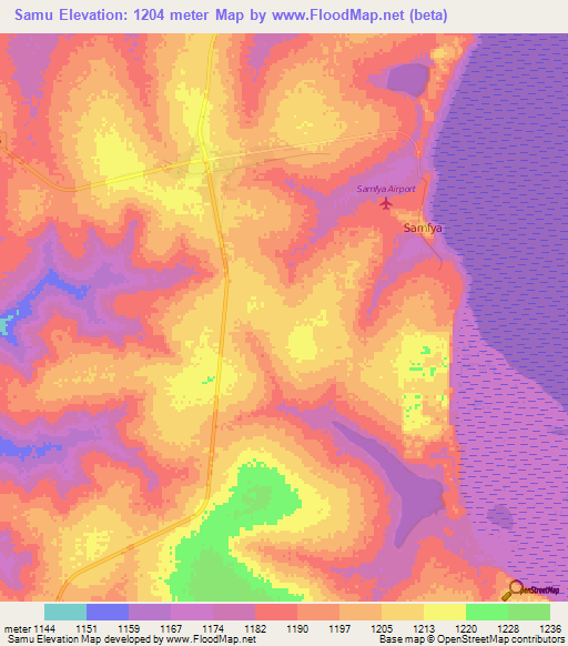 Samu,Zambia Elevation Map