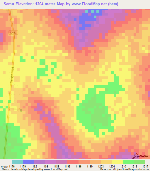 Samu,Zambia Elevation Map