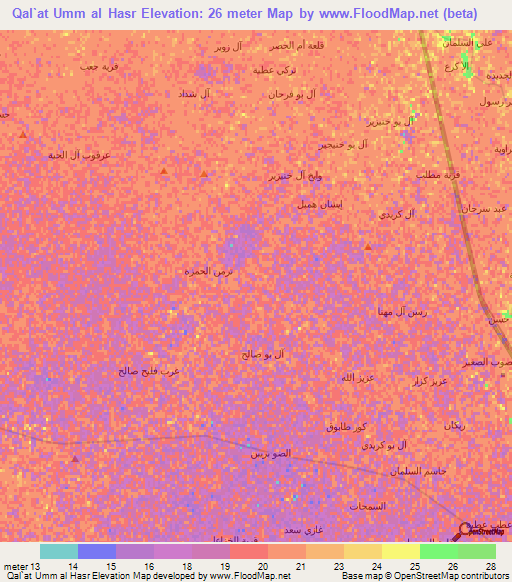 Qal`at Umm al Hasr,Iraq Elevation Map