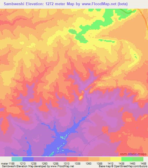 Sambweshi,Zambia Elevation Map