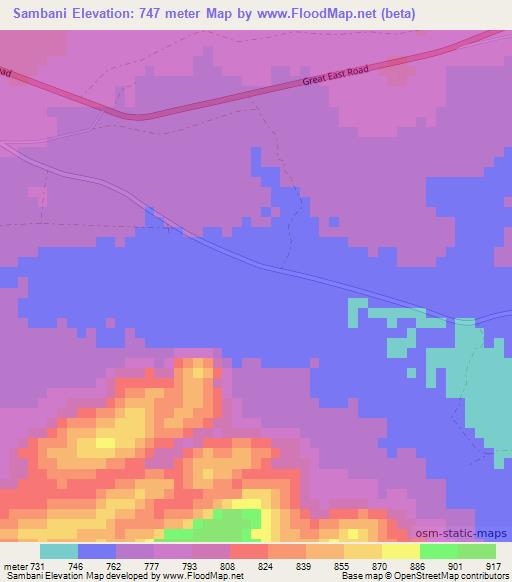 Sambani,Zambia Elevation Map